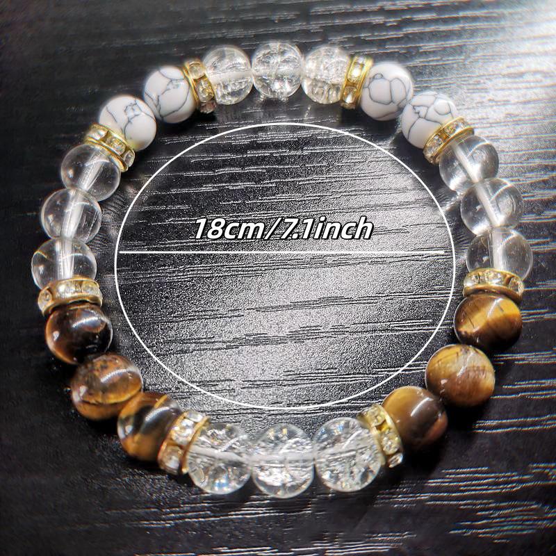 Fashion Tiger Eye Stone White Turquoise Stone Crystal Elastic Bracelet Health Healing Jewelry Optimism and Happiness Christmas Gift for Family
