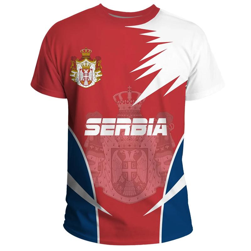 Serbian Flag National Emblem T Shirt For Men 3D Print Summer Casual T-shirt Fashion Sport O Collar Loose Short-sleeved Tee Shirt