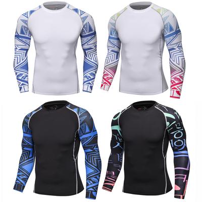 Herren Sport Enges T-Shirt Kompressions-Rashguard Langarm Hochelastischer Aufdruck Fitness-Tops
