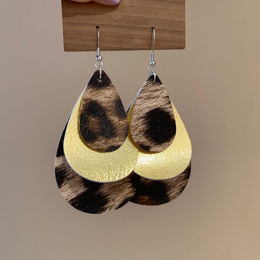 European and American retro fabric flower fringed leopard print earrings earrings personalized temperament earrings women