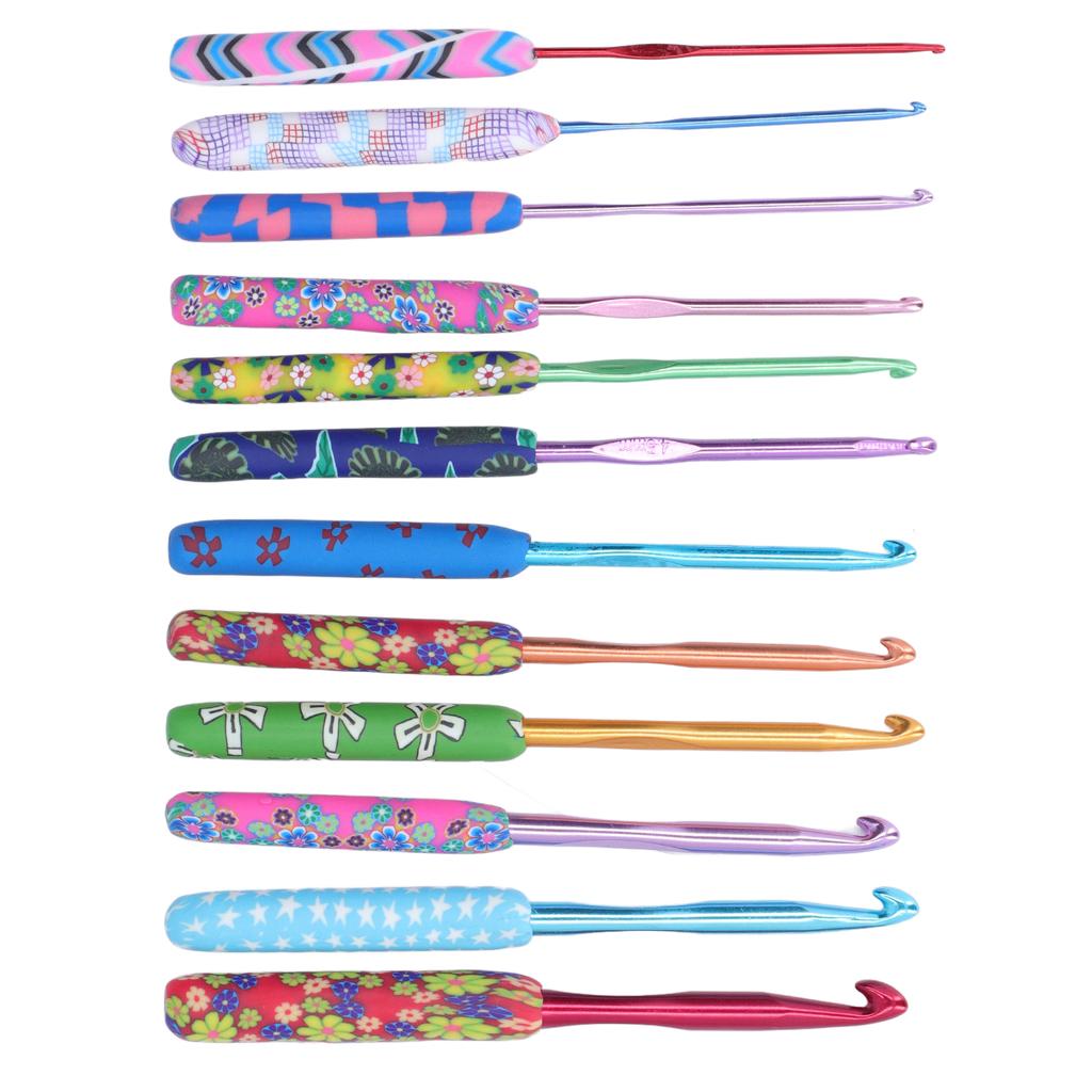 12Pcs Crochet Hook Set Premium Metal Soft Glossy Easy Identification Ergonomic Design Wide