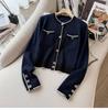 Luxurious Dark Blue Knit Cardigan & Wide-Leg Pants Set for Fall/Winter - Elegant & Slimming Two-Piece Fashion Ensemble