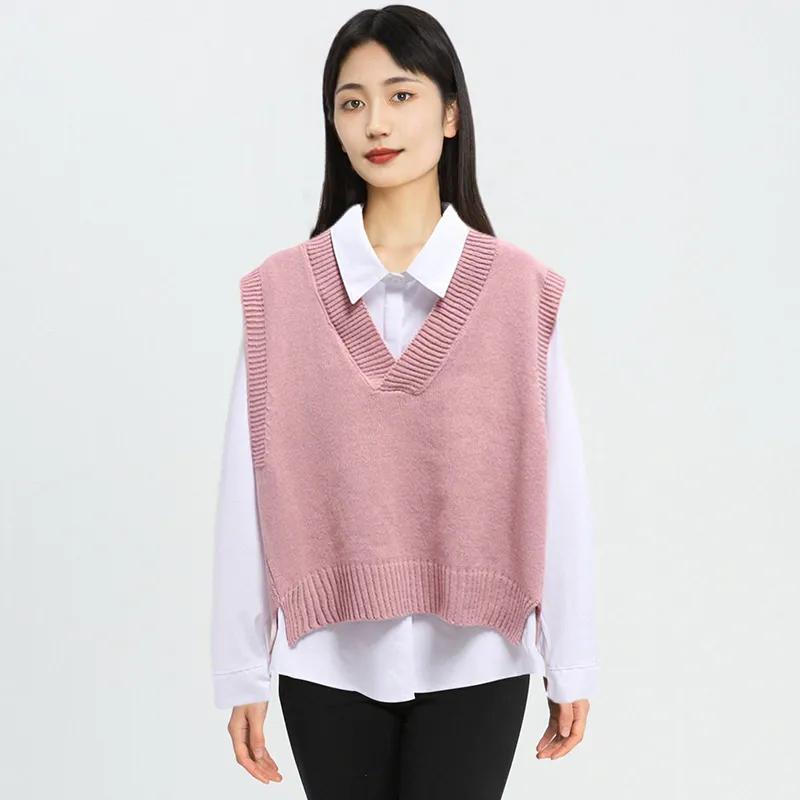 Women's Sweater Vest V-neck Knitted Top Korean Fashion Knitted Sweater Spring and Autumn