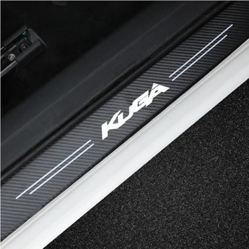 AJV1 Car Trunk Bumper Sticker Door Sill Threshold Protector Pad For Ford KUGA Logo 2023 Carbon Fiber Door Pedal Anti-Scratch Cover