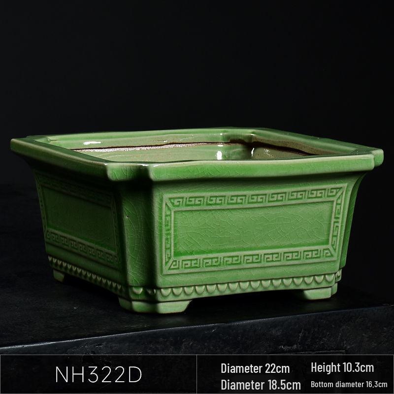 Ceramic Square Bonsai Flower Pot - Large High-Angle, Creative Chinese Style for Green Plants and Orchids