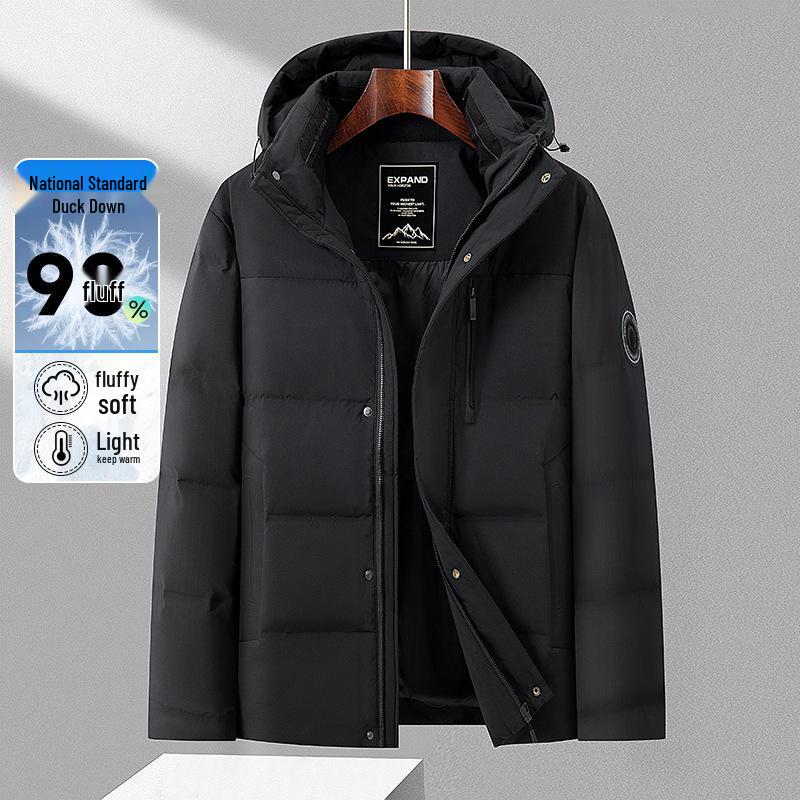 Men's Winter Hooded Down Jacket - Middle-aged Thick Warmth, Windproof, Stand Collar, Fashionable Cold-Weather Coat