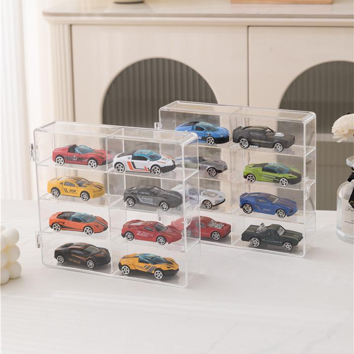 8-Compartment Acrylic Car Toy Display & Dustproof Storage Box