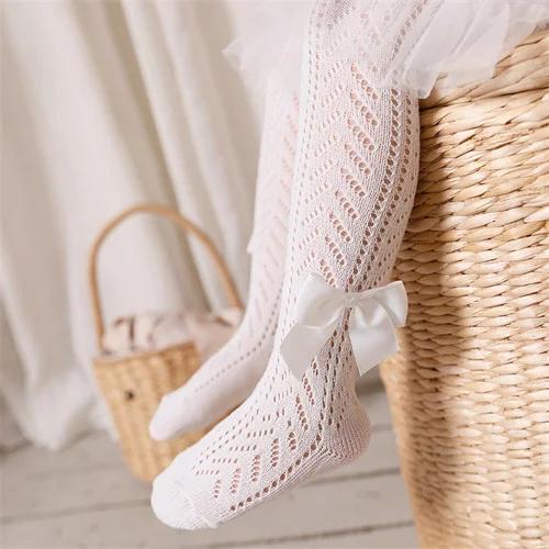 

Колготки для малышей для девочек, кружевные летние сетчатые тонкие облегающие модные хлопковые колготки для новорожденных девочек, леггинсы принцессы с бантом 0-12month(S) белый