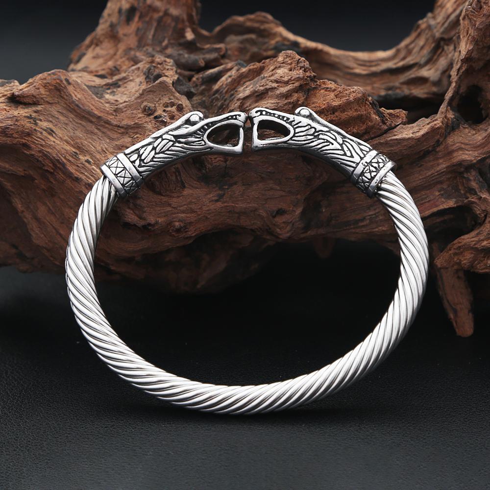 Vintage Nordic Vikings Dragon Bracelets 316L Stainless Steel Open Cuff Bangle Men Fashion Jewelry