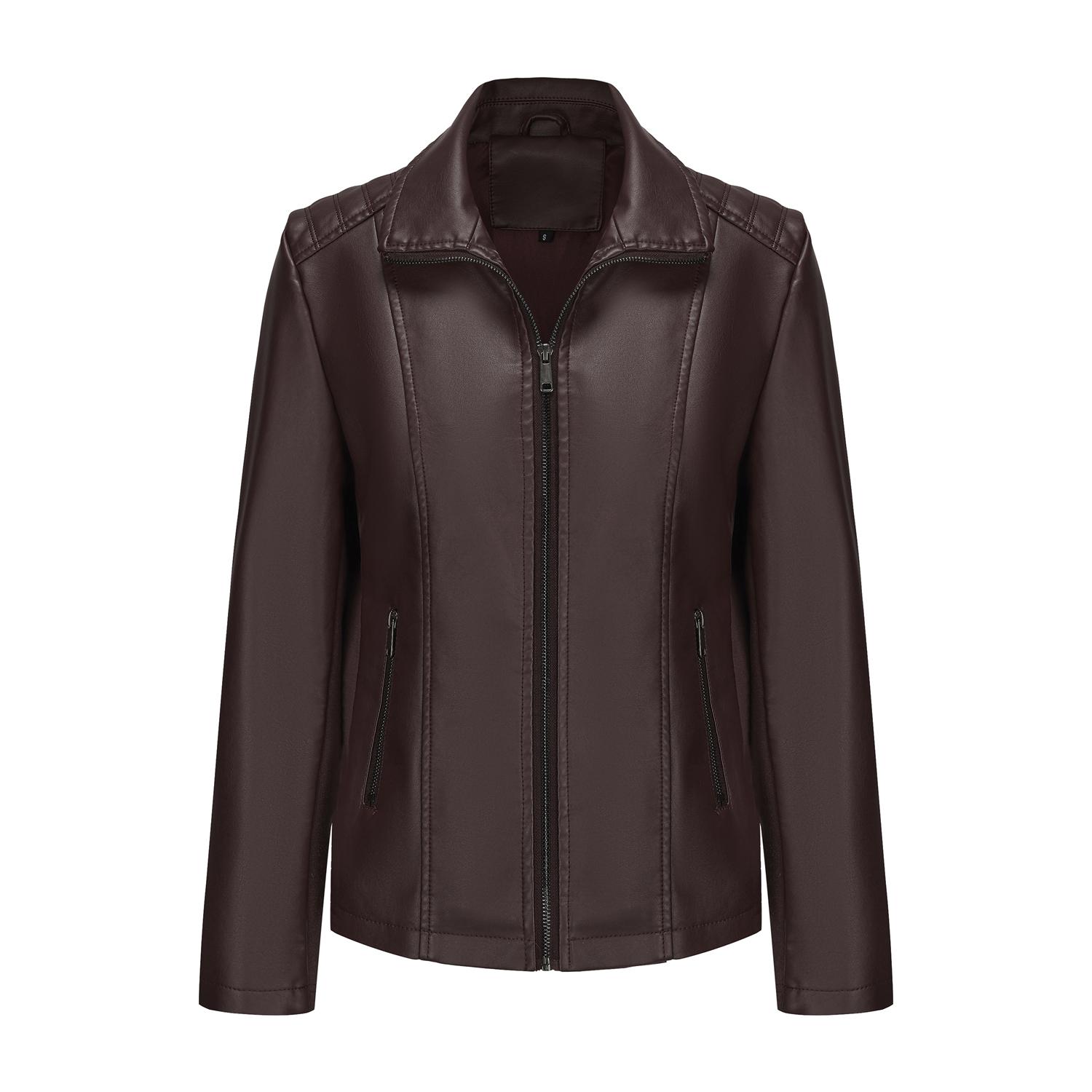 

Женские куртки Имитация кожи Пэчворк Вязаный Эластичный Верхняя одежда Молния Мода Мотоциклетная Бомбер Панк Куртка Осень Весна Повседневная одежда L коричневый