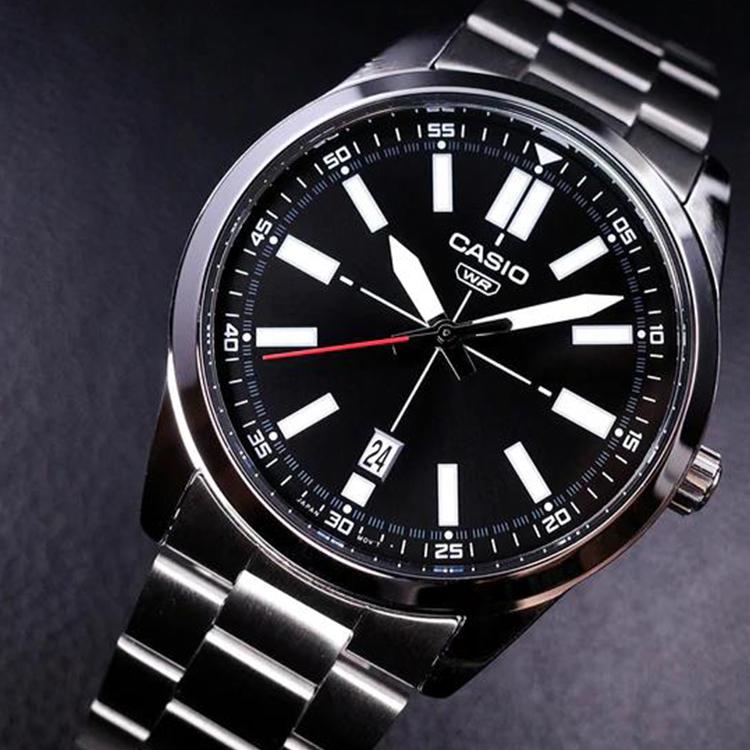 Casio Standard Series Minimalist Fashion Classic Casual Quartz Movement Stainless Steel Strap Men watches Black MTP-VD02D-1E