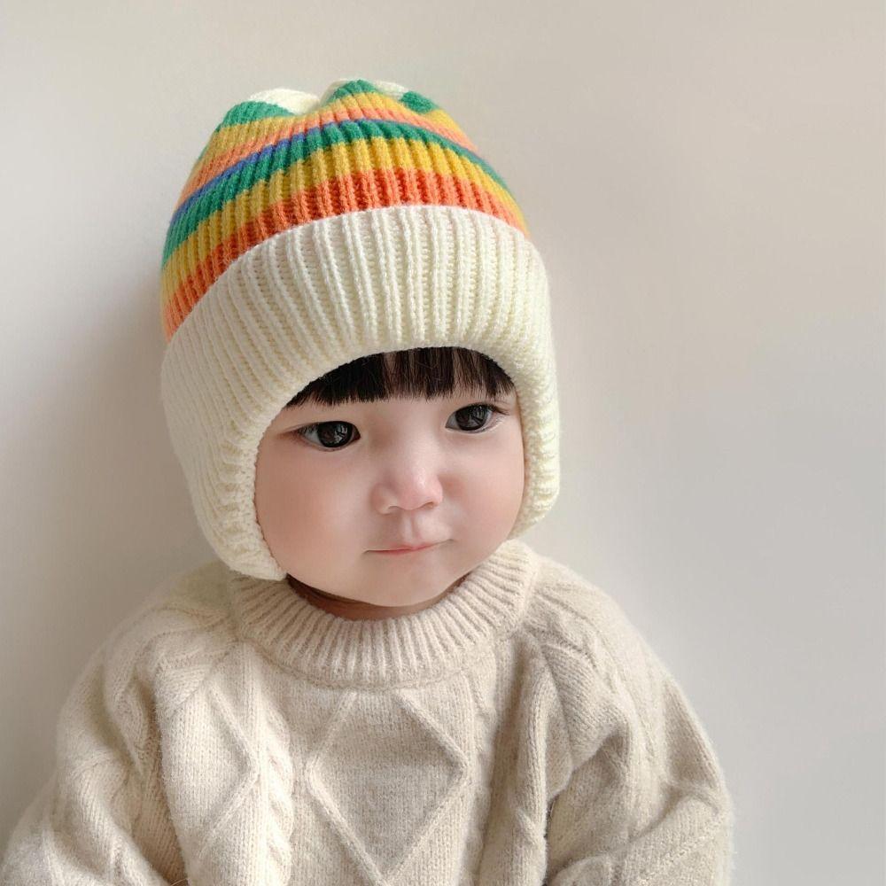 Soft Striped Rainbow Hat Korean Beanie Cap Colorful Baby Knitted Hat  Kids