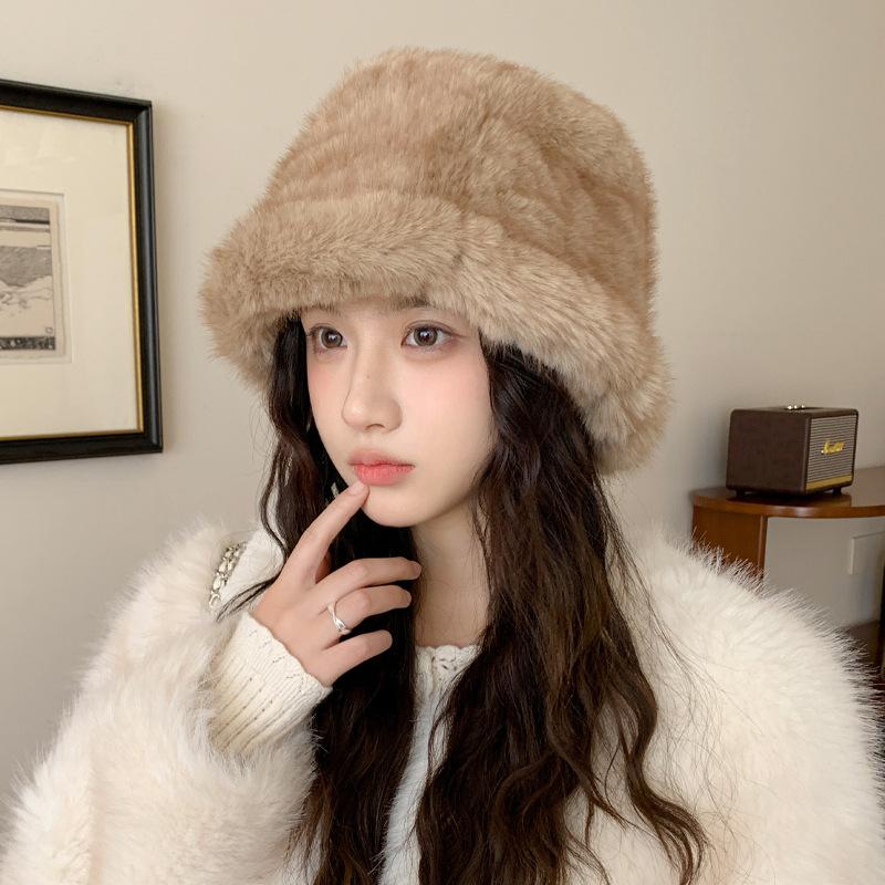 Winter Hat Women's Plush Bucket Hat Cute Sweet Ear Protector Basin Hat