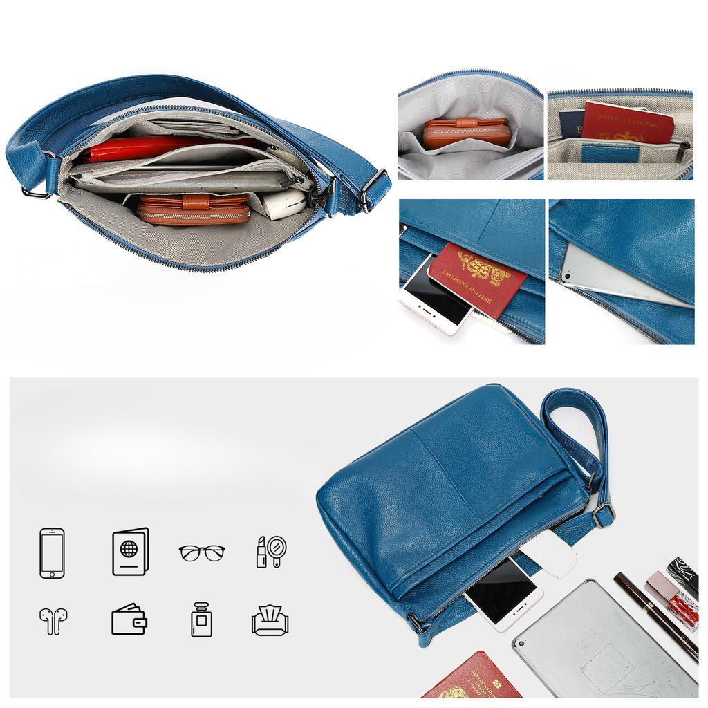 Geantă de damă din piele naturală la modă, de mare capacitate, cu mai multe straturi, geantă de umăr simplu, piele de vacă strat superior, geantă crossbody de mare capacitate