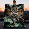 1pc Owl Print Throw Blanket Polyester Fiber, Lightweight Flannel, Soft & Warm, All Season Use for Outdoor, Camping