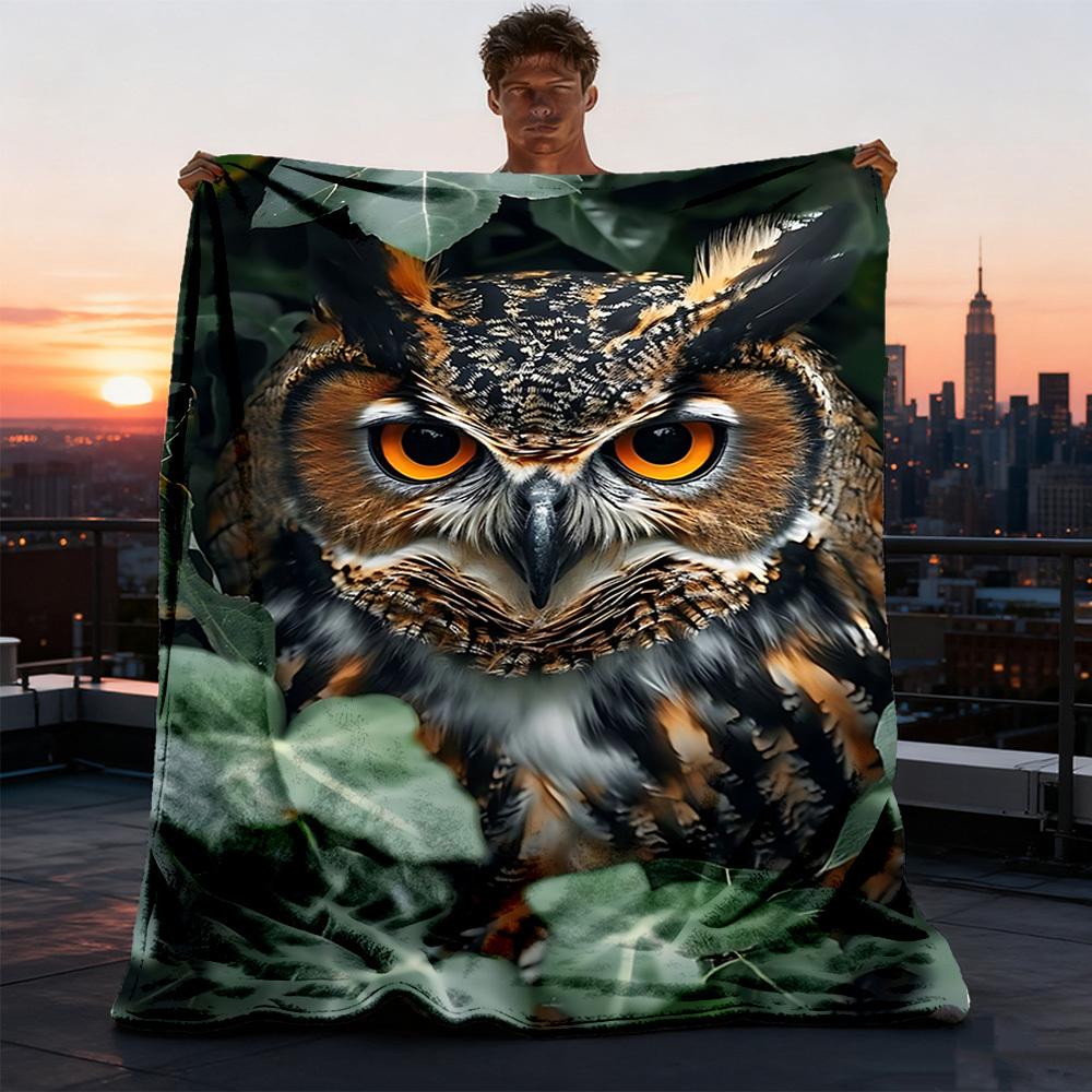 1pc Owl Print Throw Blanket Polyester Fiber, Lightweight Flannel, Soft & Warm, All Season Use for Outdoor, Camping