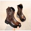Children's PU Leather Boots Classic Western Cowboy Embroidery Girls Long Booties Kids Autumn Round Toe Retro Shoes Botas Niña