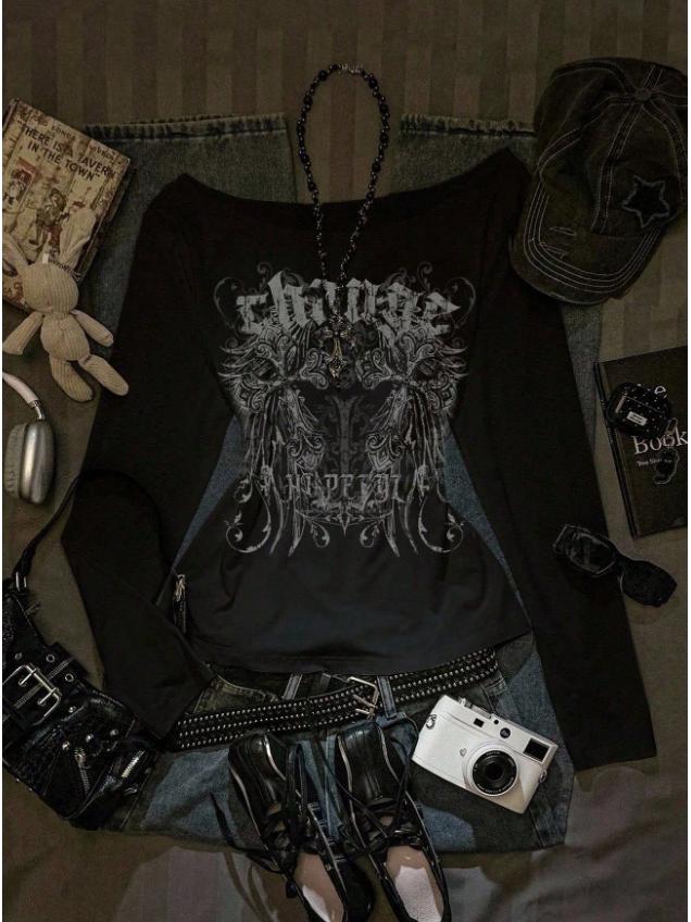 Neuer Europäischer & Amerikanischer Y2K Mode Schlank geschnittener Langarm Damen Pullover T-Shirt