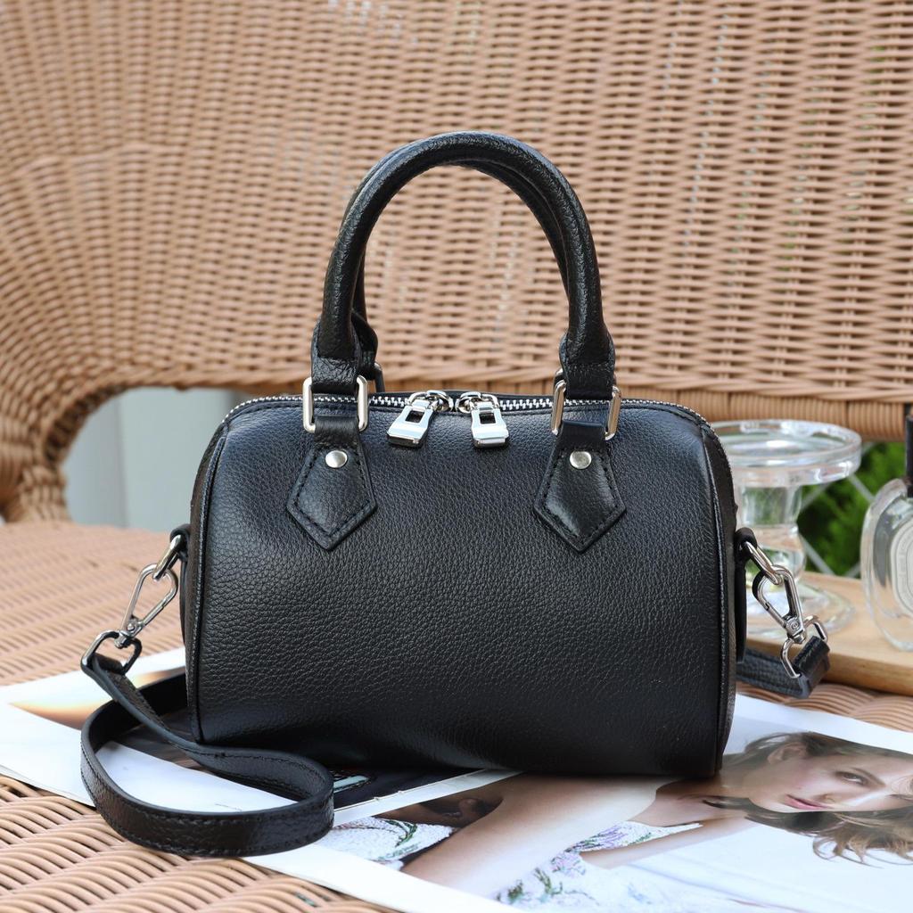 Genuine Leather Women's Boston Bowling Bag - High-Grade Feel, Large Capacity Handbag