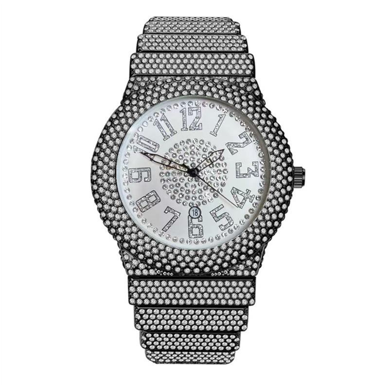 Men Hip Hop Diamond Luxury Brand Golden Date Quartz Watches