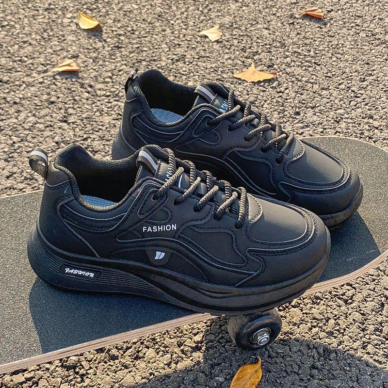 Lätta damvinterskor med mjuk sula, läderovandel, sportiga pappaskor med högre sula, lätta, slitstarka löparskor