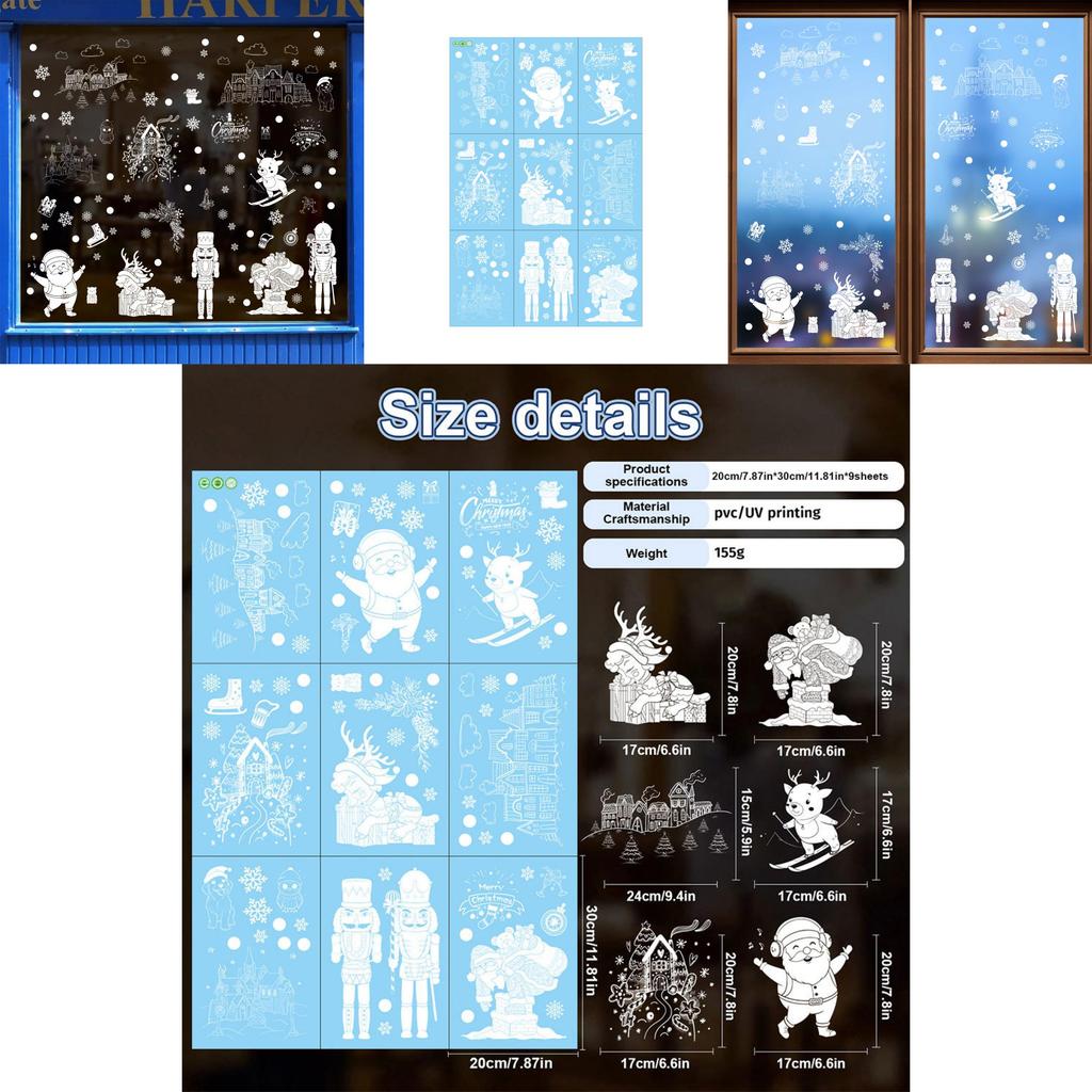 Christmas Snowflake Static Cling Glass Decal With Santa And Snowman For Window Decoration
