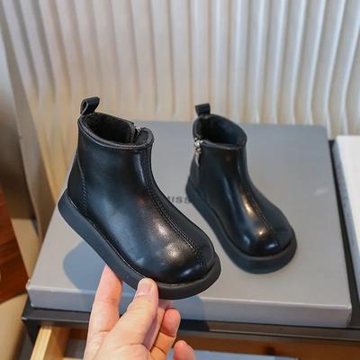 Dziecięce kozaki dla dziewczynek zimowe pluszowe maluchy codzienne bawełniane buty modne jednokolorowe wszechstronne dziecięce botki do kostki ciepłe