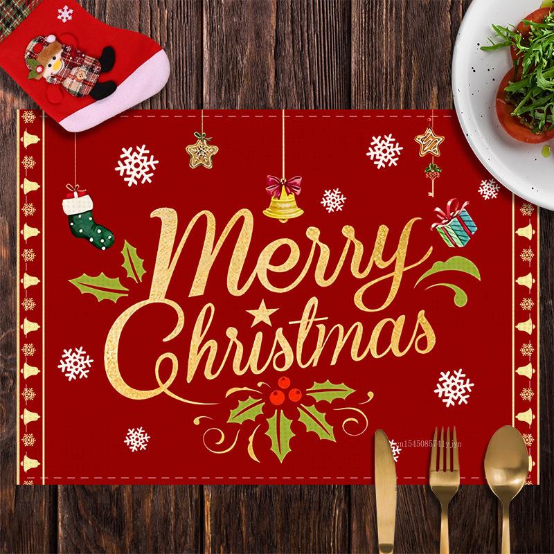 Christmas Cotton and Linen Printed Placemat Snowman Holiday Santa Claus Decor Coffee Cup Pad Mat for 2024 Kitchen Decoration