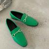 Fashion Comemore 2025 Spring Women Slip On Loafer Spring Fashion Ladies British Metal Flat Shoes Pumps Female Green Casual Leather Flats