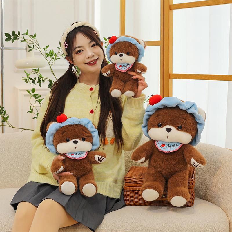 New apple headband bear doll plush toy doll girl sleeping throw pillow birthday gift soft cute
