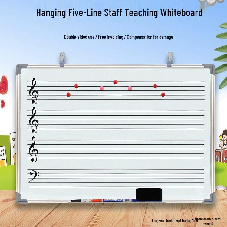 Dual-Sided Magnetic Music Staff Whiteboard - Wall-Mounted Teaching & Training Board
