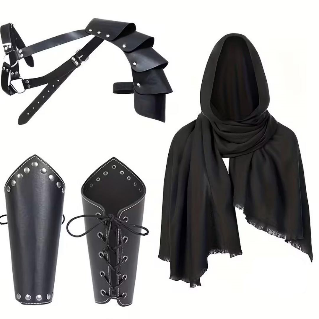 1/4 STKS Heren Vintage Middeleeuwse Ridder Kap met Capuchon Sjaal Renaissance Riem Polsbeschermer Halloween Cosplay Kostuum Accessoires Rekwisiet