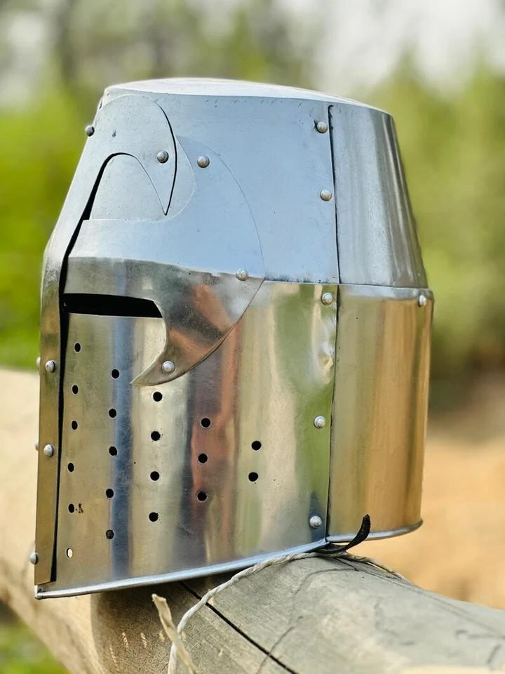 Handmade Medieval Crusader Helmet | Templar Knight Helmet Silver Finish