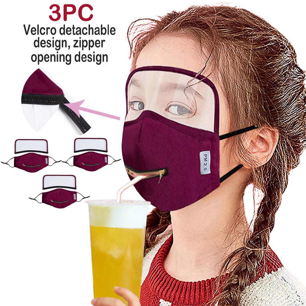 

Children Zipper Opening Design Face Mask With Eyes Shield Detachable 3PCS