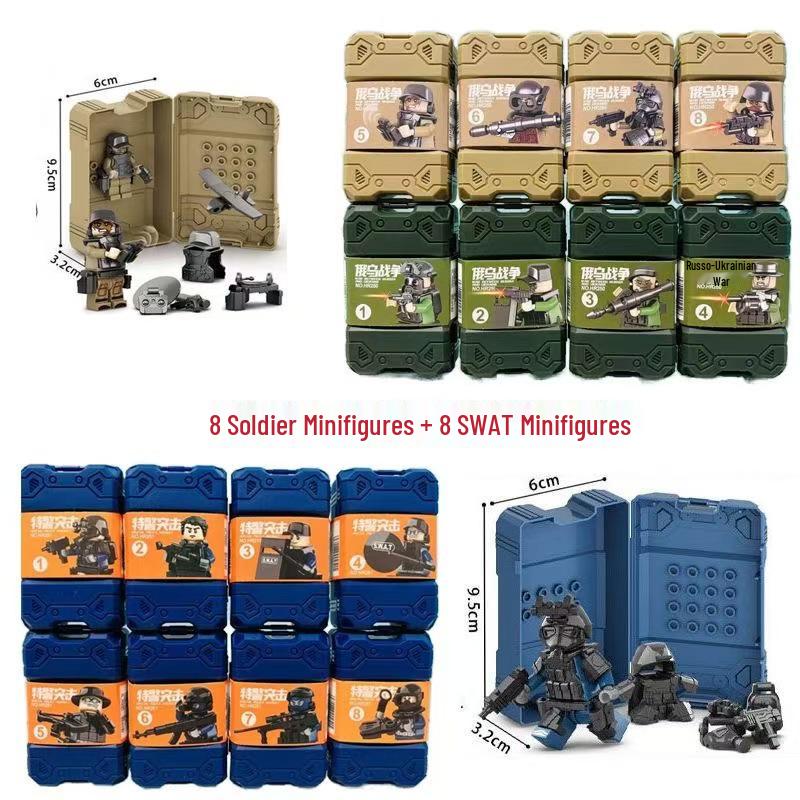 SWAT Assault Team Minifigure Set: Military Building Blocks Compatible with LEGO - Includes Soldiers, Weapons, and Sand Table for Kids.
