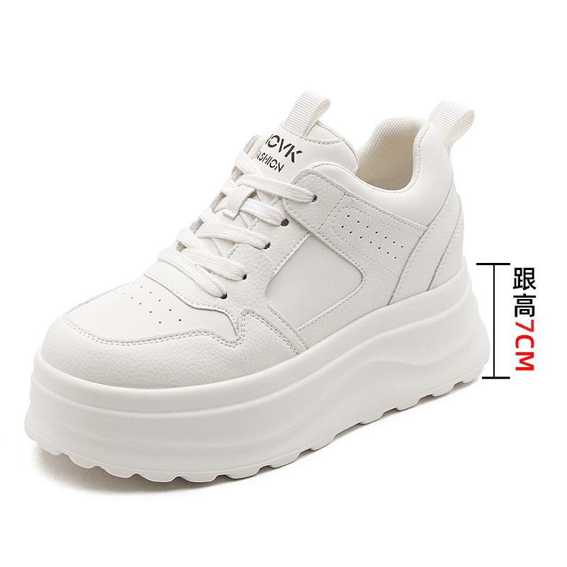Leather little white shoes women's fashion autumn and winter platform sports board shoes trend round head casual women's shoes versatile shoes