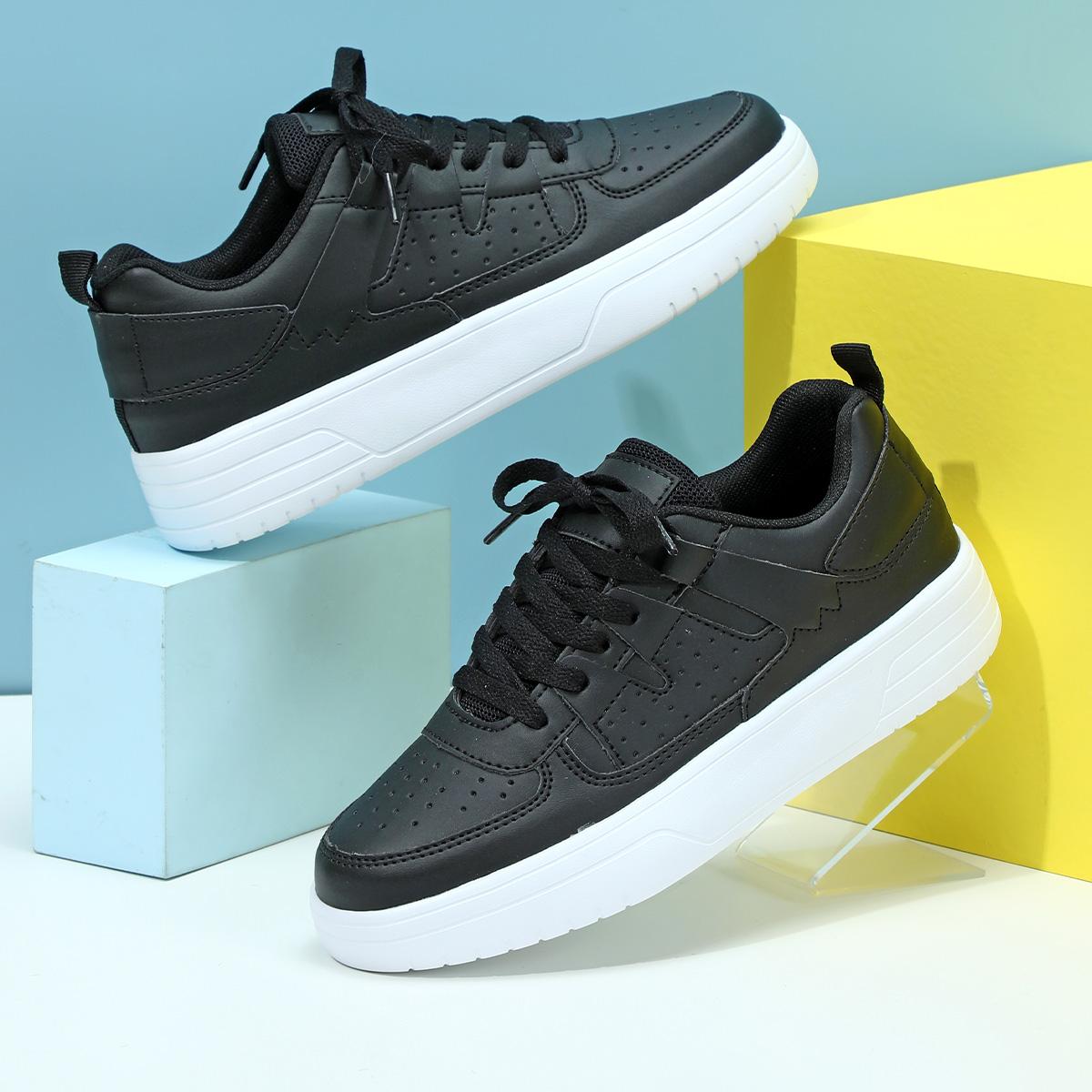 

MCTIN женская повседневная обувь, дышащие кроссовки на платформе, парные нескользящие кожаные туфли для скейтборда 37 чёрный