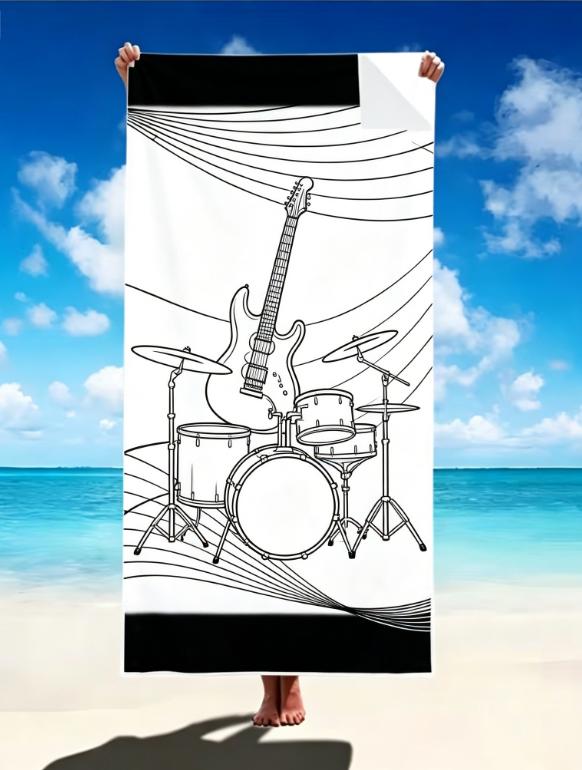 Telo Mare con Stampa Note Musicali Microfibra Grande Senza Sabbia Asciugatura Rapida, Design Chiavi di Piano Chiave di Sol, Asciugamani Morbidi Assorbenti per Bagno