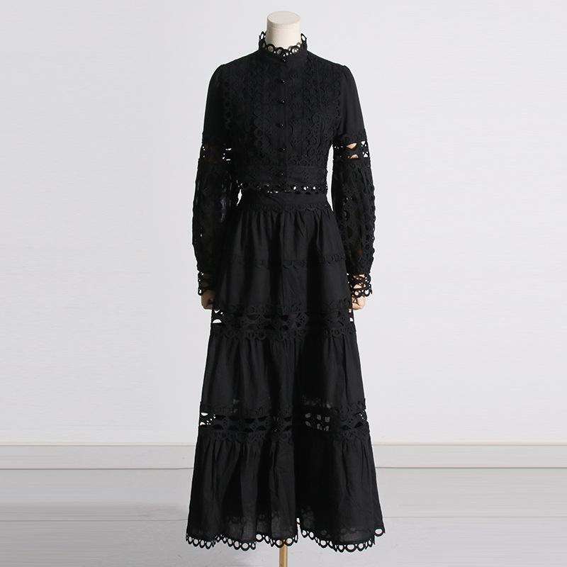

Женский винтажный кружевной топ с рукавами принцессы в винтажном стиле, однотонный топ с длинными рукавами, длинная юбка, костюм XL чёрный