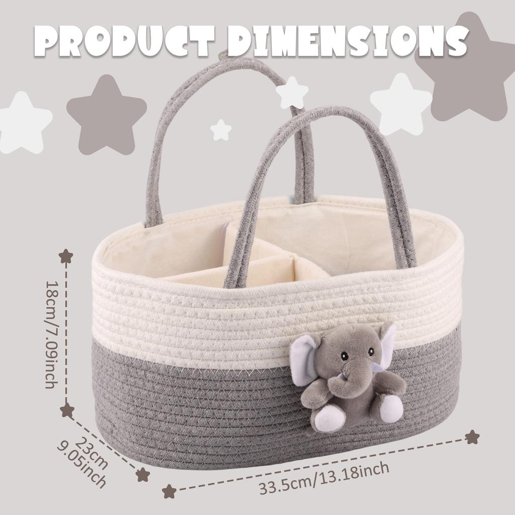 Portable Diaper Caddy Organizer Soft Cotton Rope Nursery Diaper Storage Basket with Sturdy Handle Large Capacity Storage Bag