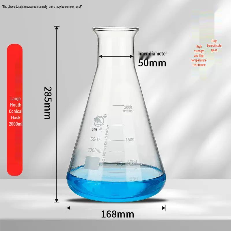 Pomex Shuniu Glass Erlenmeyer Flask: Conical, Straight/Wide/Flared Mouth, 100ml/250ml/500ml/1L Sizes.