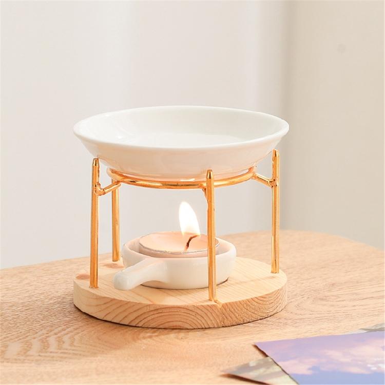 Ceramics Essential Oil Warmer Tealight Candle Holder Aromatherapist Wax Melt Burners Diffuser Wood Stand for Relaxation