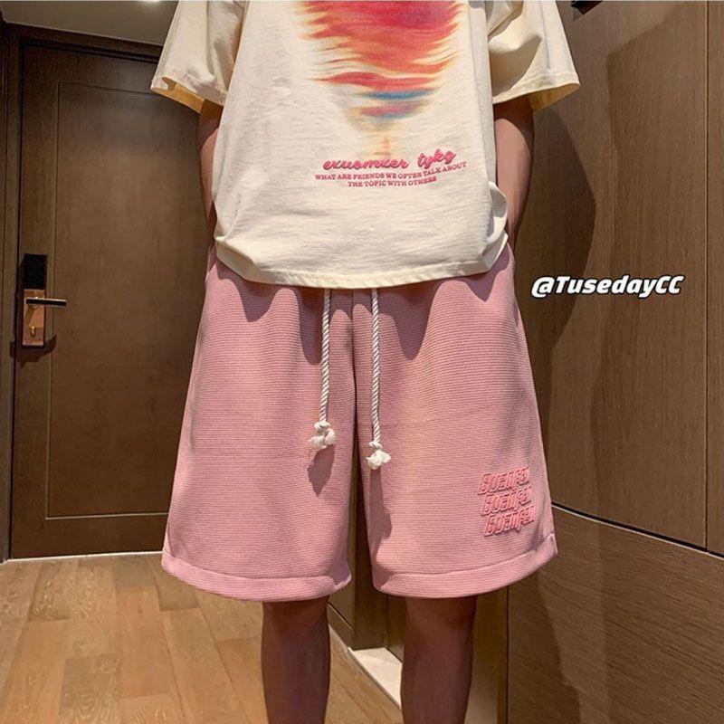 

Вафельная сетка, принт с буквами, повседневные бриджи до колена, летние мужские шорты в корейском стиле, свободные, универсальные, студенческие, спортивные, трендовые 2XL