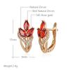 New  Rose Gold Color Crystal Leaf Drop Earrings For Women Red Natural Zircon Accessories Party Daily Vintage Jewelry