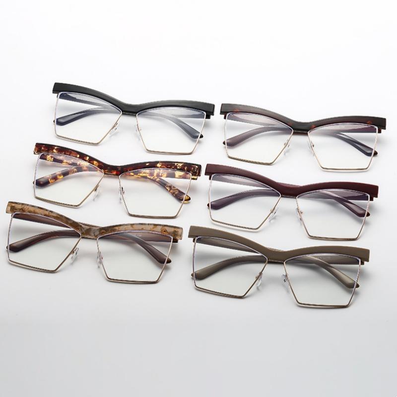 New Retro Half Frame Cat Eye Eyewear Frame For Women Men Anti Blue Light Glasses Clear Reading High Quality Eyewear