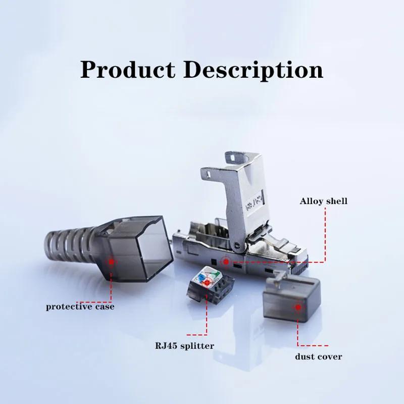 RJ45 CAT 6A Cat 7 CAT 8 Connector Tool-Free Toolless RJ45 Termination Plug Reusable Shielded for Ethernet Cables 10Gbps PoE 2PCS