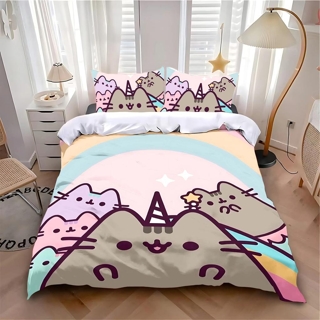 Copripiumino Federa Set Biancheria da Letto Cartone Animato Gatto Adulto Ragazzo Ragazza Decorazione Camera da Letto Bambini Singolo Matrimoniale Grande Taglia