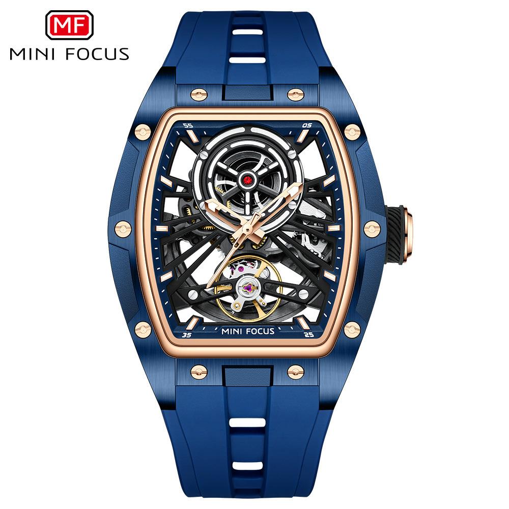 Orologio Mini Focus, Orologio da Uomo a Forma di Botte di Vino Cassa in Acciaio Completamente Scheletrato Automatico Meccanico Orologio da Uomo 0603G