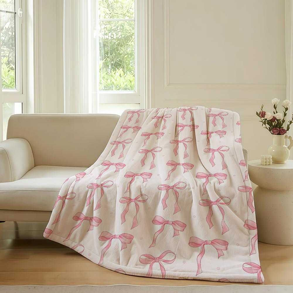 Fashion Print Pink Ribbon Blanket For Sofa Office Bed Plane Travel Sleep Read Relax Camping Soft And Warm