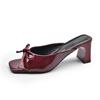 Bow thick heel cool slippers women wear new summer fish mouth open-toed high heels